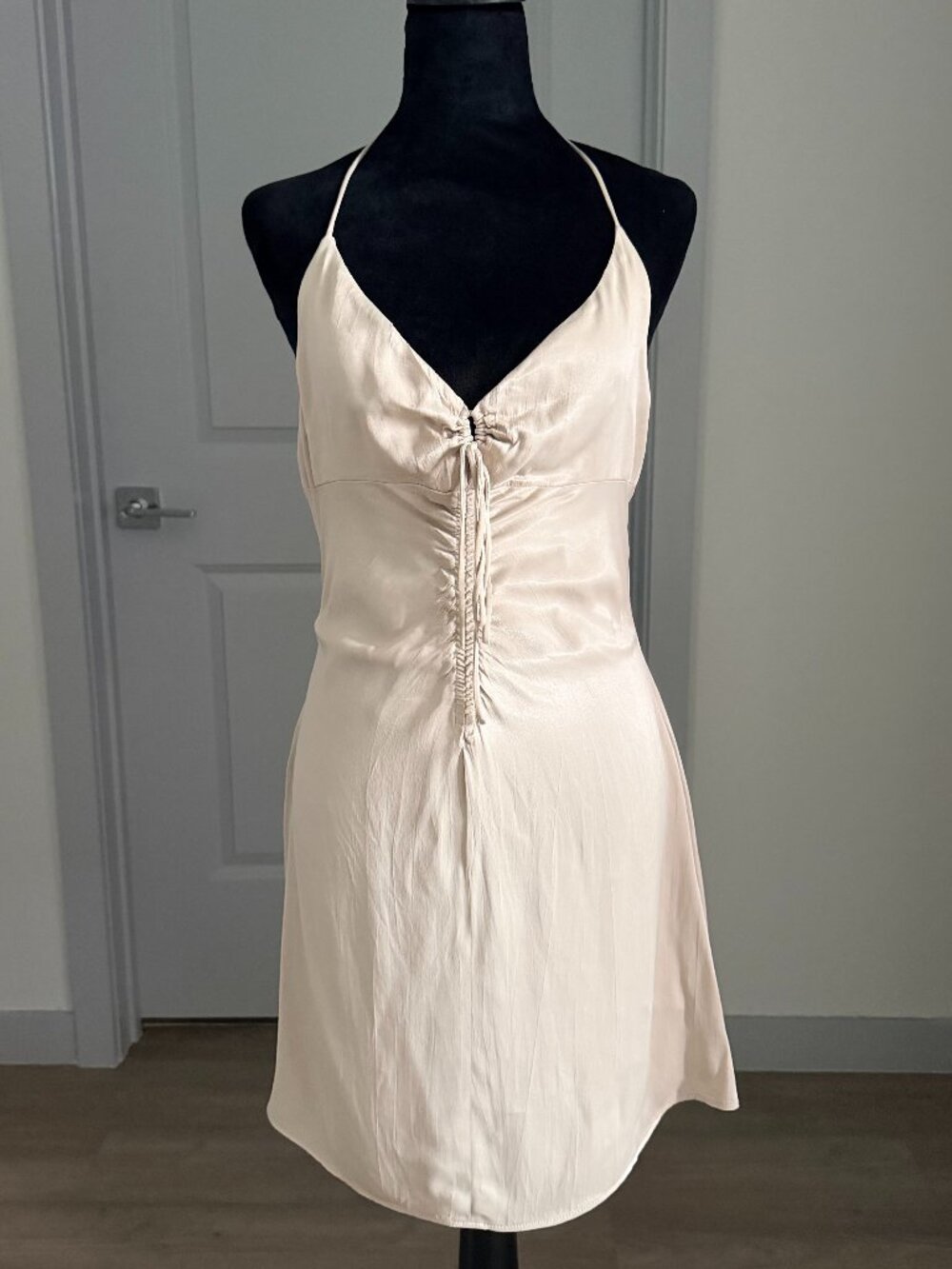 Zara Cream Silk Look Halter Mini Party Dress Boho Y2K Cocktail MInimalist Size M
